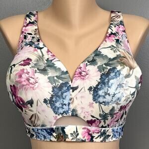 Cacique Lightly Lined No Wire Bra Size 38DDD Floral Wireless Wire Free Smoothing